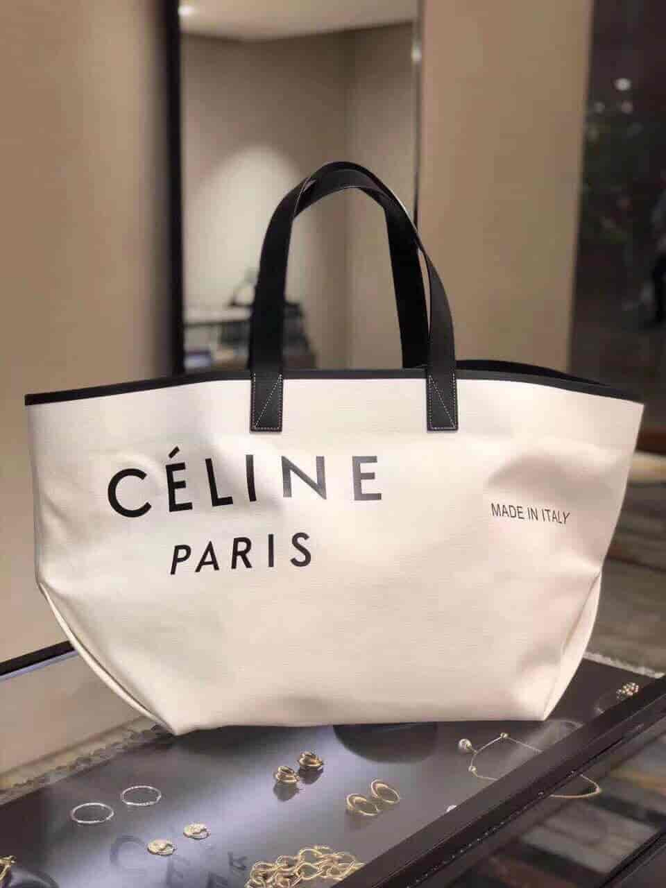 celine/赛琳 18新款 印花logo帆布沙滩包购物袋