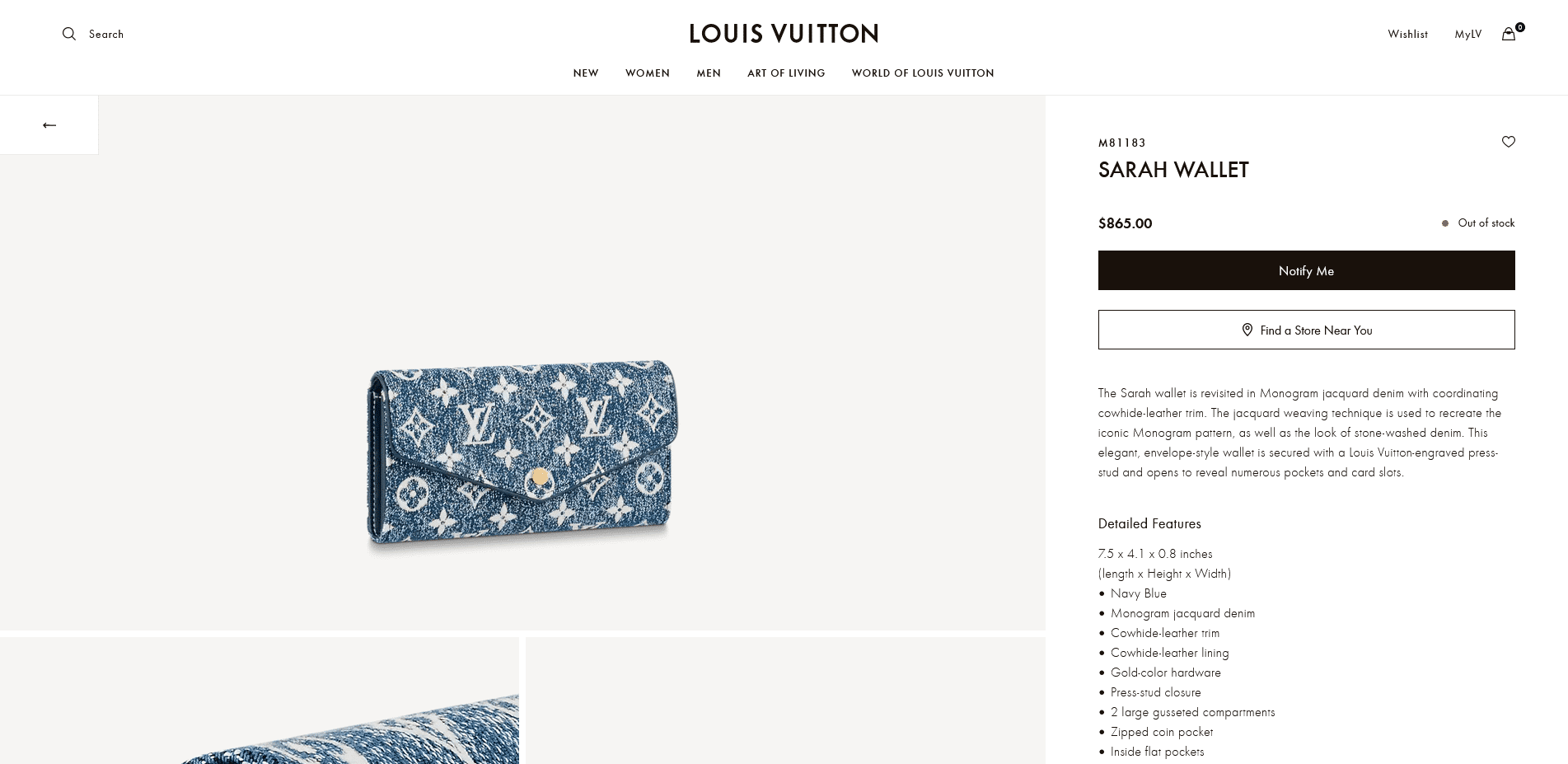Louis Vuitton Jacquard Denim Sarah Wallet